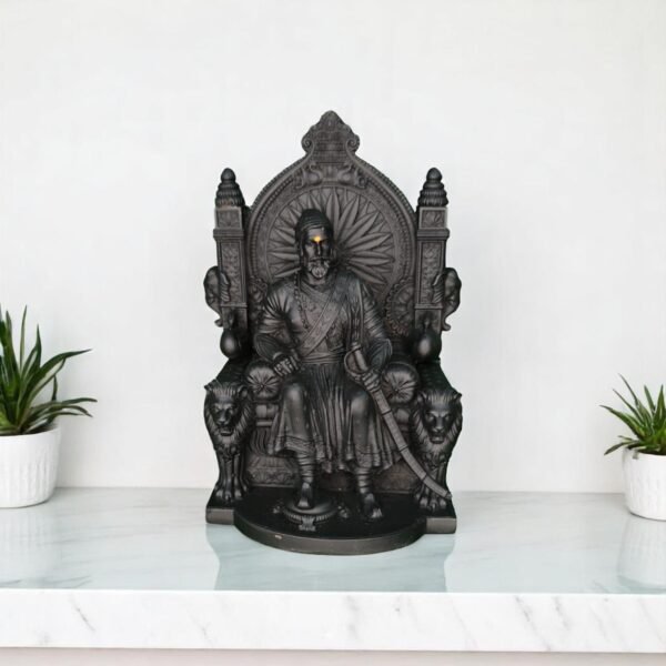 Chhatrapati Shivaji Maharaj Seated On Throne in Resin ''Black'' Size 4